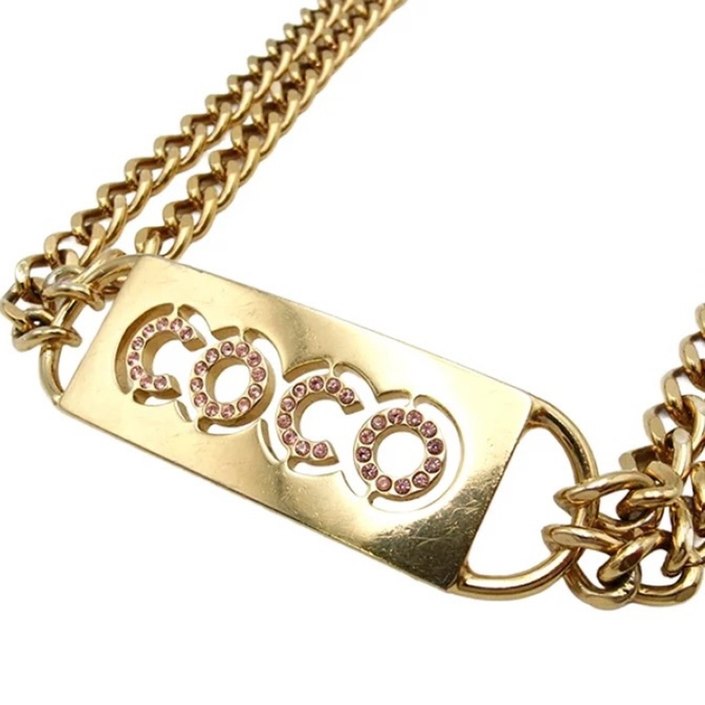 Authentic COCO CHANEL pink Rhinestone gold belt chain 75cm - Picture 5 of 15